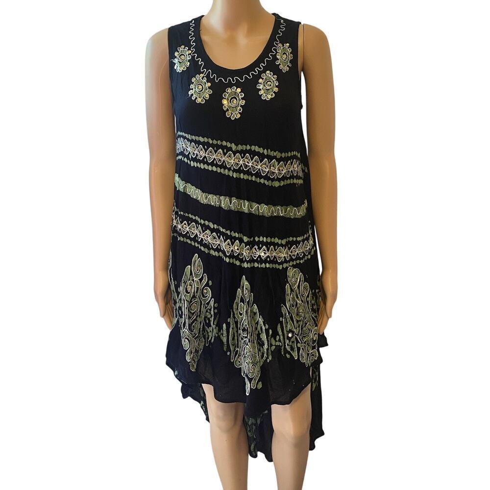 Just Love Dress Women S Black Green Sequins HiLow Summer Beach Boho Artsy Casual